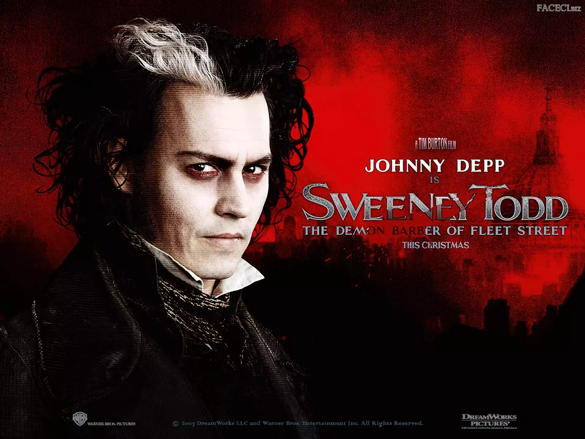 napisy, spojrzenie, fryzura, Sweeney Todd, Johnny Depp